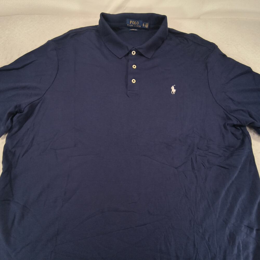 Polo Ralph Lauren Classic Fit Casual Collared Polo Shirt Mens Size XL Navy White